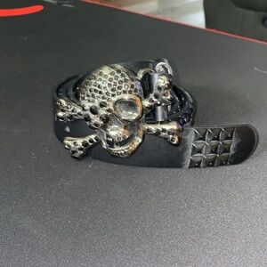 Black Skull & Crossbones Men's Belt with Stud Detail